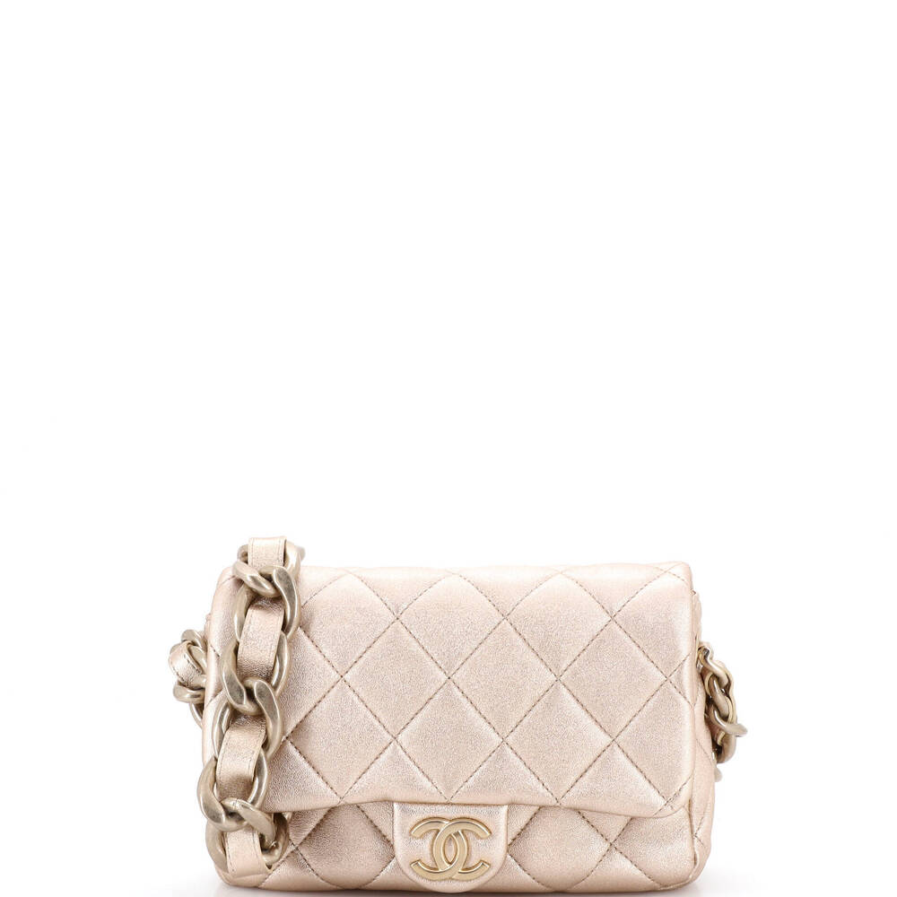 Chanel Small Chunky Chain CC Flap Bag Quilted Metallic Calfskin